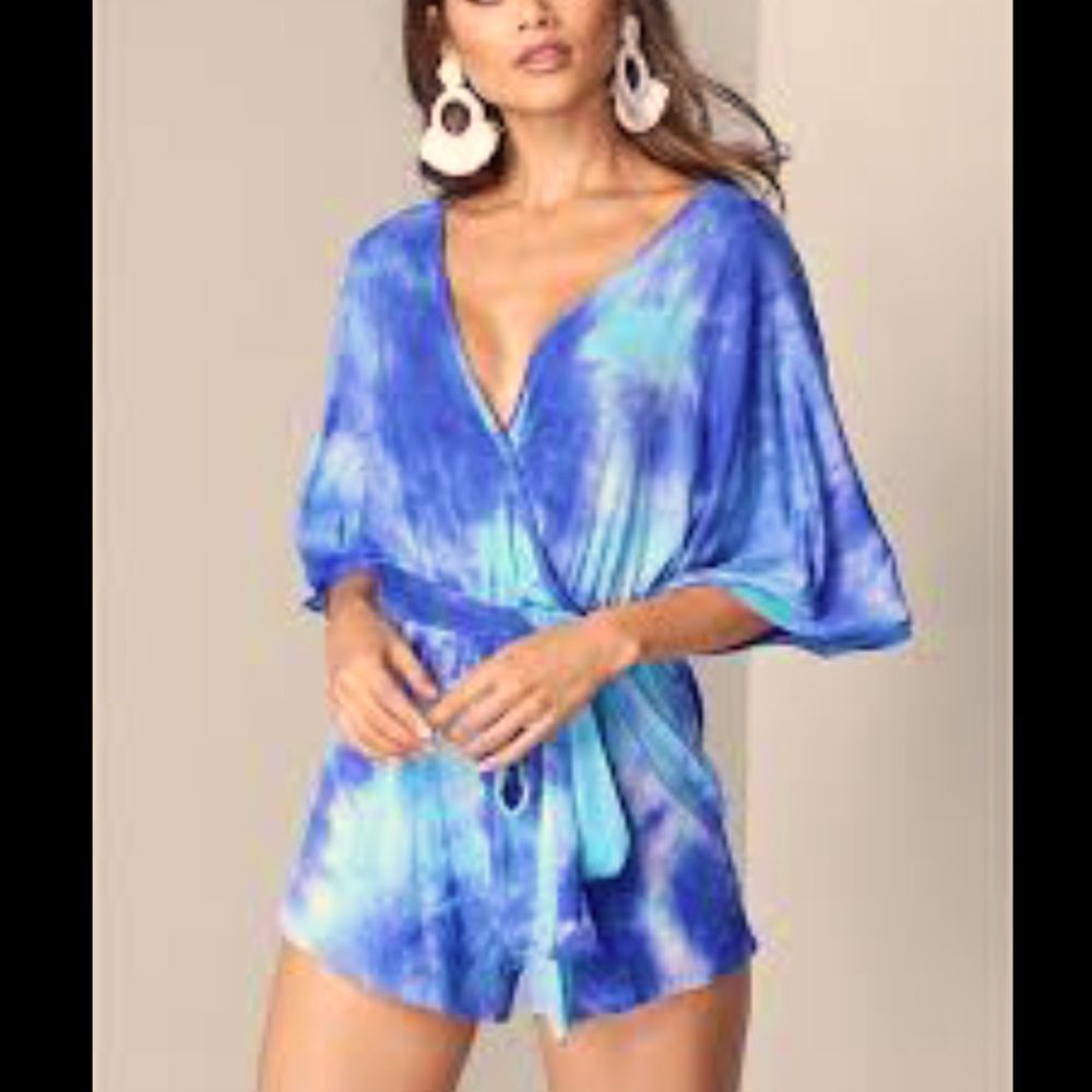 Fashion Nova Arielle Romper blue and purple tie dye small